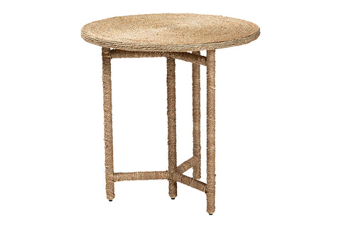bali & pari Fumito Handwoven Seagrass End Table - Round Boho Side Table with Wrapped Frame, Handmade Coastal Décor for Living Room or Sun Room