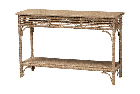 bali & pari Ganit Handwoven Seagrass Console Table - Entryway Table with Wrapped Frame and Lower Shelf, Accent Table for Hallway, Living Room, or Foyer Decor