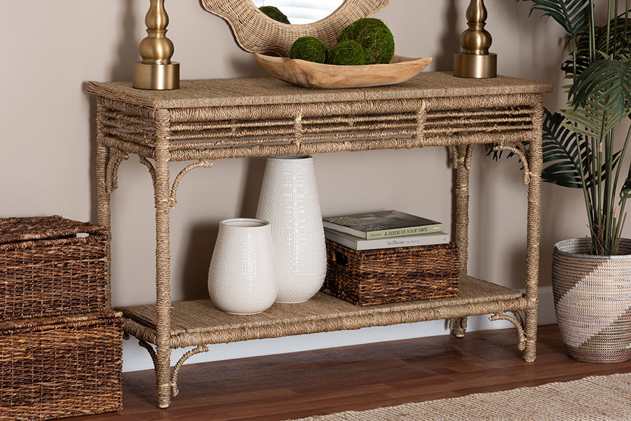 bali & pari Ganit Handwoven Seagrass Console Table - Entryway Table with Wrapped Frame and Lower Shelf, Accent Table for Hallway, Living Room, or Foyer Decor