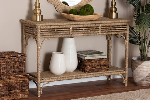bali & pari Ganit Handwoven Seagrass Console Table - Entryway Table with Wrapped Frame and Lower Shelf, Accent Table for Hallway, Living Room, or Foyer Decor