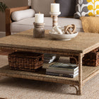 bali & pari Ganit Handwoven Seagrass Coffee Table - Square Center Table with Wrapped Frame and Lower Shelf, Coastal Boho Accent Furniture for Living Room or Lounge