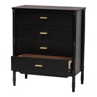 Baxton Studio Marisela Black Wood Chest of Drawers with Gold Handles - 4-Drawer Vertical Storage Dresser with Bamboo-Inspired Legs, Modern Transitional Accent Furniture for Bedroom or Guest Room