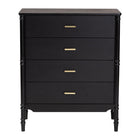 Baxton Studio Marisela Black Wood Chest of Drawers with Gold Handles - 4-Drawer Vertical Storage Dresser with Bamboo-Inspired Legs, Modern Transitional Accent Furniture for Bedroom or Guest Room