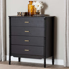Baxton Studio Marisela Black Wood Chest of Drawers with Gold Handles - 4-Drawer Vertical Storage Dresser with Bamboo-Inspired Legs, Modern Transitional Accent Furniture for Bedroom or Guest Room