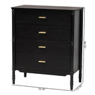 Baxton Studio Marisela Black Wood Chest of Drawers with Gold Handles - 4-Drawer Vertical Storage Dresser with Bamboo-Inspired Legs, Modern Transitional Accent Furniture for Bedroom or Guest Room