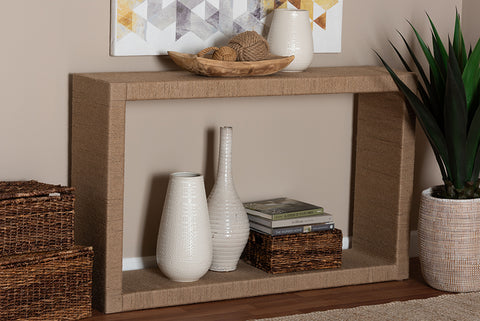 bali & pari Rajiya Handwoven Jute Console Table - Rectangular Open-Frame Entryway Table with Natural Texture, Minimalist Coastal Boho Accent for Living Room or Hallway Décor