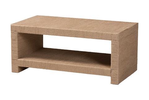 bali & pari Adaya Handwoven Jute Coffee Table - Rectangular Living Room Center Table with Open Shelf Storage, Handcrafted Boho Accent Furniture