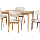 Baxton Studio Wattsu 5-Piece Dining Set - Solid Wood Rectangular Table with Boucle Upholstered Chairs, Mid-Century Modern Dining Furniture for Kitchen or Dining Room, Natural and White
