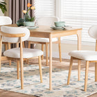 Baxton Studio Wattsu 5-Piece Dining Set - Solid Wood Rectangular Table with Boucle Upholstered Chairs, Mid-Century Modern Dining Furniture for Kitchen or Dining Room, Natural and White