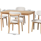 Baxton Studio Wattsu 5-Piece Dining Set - Solid Wood Rectangular Table with Boucle Upholstered Chairs, Mid-Century Modern Dining Furniture for Kitchen or Dining Room, Natural and White