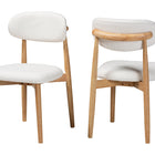 Baxton Studio Wattsu Boucle Upholstered Dining Chair Set of 2- Mid-Century Modern Side Chair with Solid Wood Frame and Rounded Backrest, Natural and White
