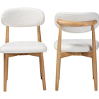 Baxton Studio Wattsu Boucle Upholstered Dining Chair Set of 2- Mid-Century Modern Side Chair with Solid Wood Frame and Rounded Backrest, Natural and White