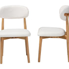 Baxton Studio Wattsu Boucle Upholstered Dining Chair Set of 2- Mid-Century Modern Side Chair with Solid Wood Frame and Rounded Backrest, Natural and White