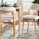 Baxton Studio Wattsu Boucle Upholstered Dining Chair Set of 2- Mid-Century Modern Side Chair with Solid Wood Frame and Rounded Backrest, Natural and White
