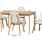 Baxton Studio Hudson 5-Piece Dining Set - Solid Wood Rectangular Table with Boucle Upholstered Chairs, Mid-Century Modern Dining Furniture for Kitchen or Dining Room, Natural and White