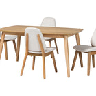 Baxton Studio Jennica 5-Piece Dining Set - Solid Wood Rectangular Table with Boucle Upholstered Chairs, Mid-Century Modern Dining Furniture for Kitchen or Dining Room, Natural and White