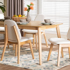 Baxton Studio Jennica 5-Piece Dining Set - Solid Wood Rectangular Table with Boucle Upholstered Chairs, Mid-Century Modern Dining Furniture for Kitchen or Dining Room, Natural and White