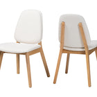 Baxton Studio Hudson Boucle Upholstered Dining Chair Set of 2- Mid-Century Modern Side Chair with Solid Wood Frame and Rounded Backrest, Natural and White