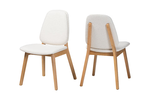 Baxton Studio Hudson Boucle Upholstered Dining Chair Set of 2- Mid-Century Modern Side Chair with Solid Wood Frame and Rounded Backrest, Natural and White