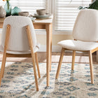 Baxton Studio Hudson Boucle Upholstered Dining Chair Set of 2- Mid-Century Modern Side Chair with Solid Wood Frame and Rounded Backrest, Natural and White