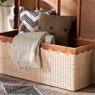 bali & pari Damita Scallop Natural Rattan Chest with Lift-top Lid - Coastal Boho Style Storage Bench for Bedroom, Entryway, or Living Room Organization