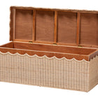 bali & pari Damita Scallop Natural Rattan Chest with Lift-top Lid - Coastal Boho Style Storage Bench for Bedroom, Entryway, or Living Room Organization