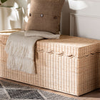 bali & pari Damita Scallop Natural Rattan Chest with Lift-top Lid - Coastal Boho Style Storage Bench for Bedroom, Entryway, or Living Room Organization