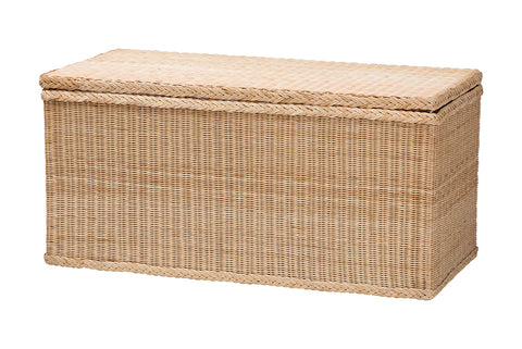 bali & pari Caden Braided Natural Rattan Chest with Lift-top Lid - Coastal Boho Style Storage Bench for Bedroom, Entryway, or Living Room Organization
