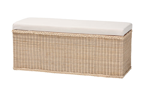 bali & pari Barid Braided Natural Rattan Storage Bench with Cushioned Lift-Top Lid - Coastal Boho Style Chest for Bedroom, Entryway, or Living Room Organization, Natural, 45" Rectangle
