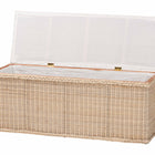 bali & pari Barid Braided Natural Rattan Storage Bench with Cushioned Lift-Top Lid - Coastal Boho Style Chest for Bedroom, Entryway, or Living Room Organization, Natural, 45" Rectangle