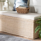 bali & pari Barid Braided Natural Rattan Storage Bench with Cushioned Lift-Top Lid - Coastal Boho Style Chest for Bedroom, Entryway, or Living Room Organization, Natural, 45" Rectangle