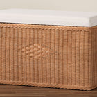 bali & pari Eamon Braided Natural Rattan Storage Bench with Cushioned Lift-Top Lid - Coastal Boho Style Chest for Bedroom, Entryway, or Living Room Organization, 31" Rectangle, Brown