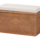 bali & pari Eamon Braided Natural Rattan Storage Bench with Cushioned Lift-Top Lid - Coastal Boho Style Chest for Bedroom, Entryway, or Living Room Organization, 31" Rectangle, Brown