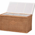 bali & pari Eamon Braided Natural Rattan Storage Bench with Cushioned Lift-Top Lid - Coastal Boho Style Chest for Bedroom, Entryway, or Living Room Organization, 31" Rectangle, Brown
