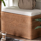 bali & pari Eamon Braided Natural Rattan Storage Bench with Cushioned Lift-Top Lid - Coastal Boho Style Chest for Bedroom, Entryway, or Living Room Organization, 31" Rectangle, Brown