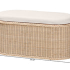 bali & pari Barid Braided Natural Rattan Storage Bench with Cushioned Lift-Top Lid - Coastal Boho Style Chest for Bedroom, Entryway, or Living Room Organization, Natural, 39" Oval