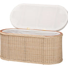 bali & pari Barid Braided Natural Rattan Storage Bench with Cushioned Lift-Top Lid - Coastal Boho Style Chest for Bedroom, Entryway, or Living Room Organization, Natural, 39" Oval
