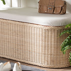 bali & pari Barid Braided Natural Rattan Storage Bench with Cushioned Lift-Top Lid - Coastal Boho Style Chest for Bedroom, Entryway, or Living Room Organization, Natural, 39" Oval