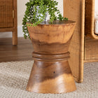 bali & pari Samira Solid Suar Wood Side Table - Handcrafted Sculptural End Table with Hourglass Design, Modern Boho Style for Living Room or Bedroom