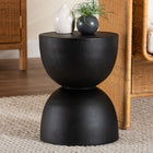 bali & pari Nomiki Solid Suar Wood Side Table - Hand-Carved Sculptural End Table with Hourglass Design, Modern Boho Style for Living Room or Bedroom