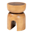 bali & pari Abrina Solid Suar Wood Side Table - Hand-Carved Sculptural End Table with Arched Base, Modern Boho Style for Living Room or Bedroom