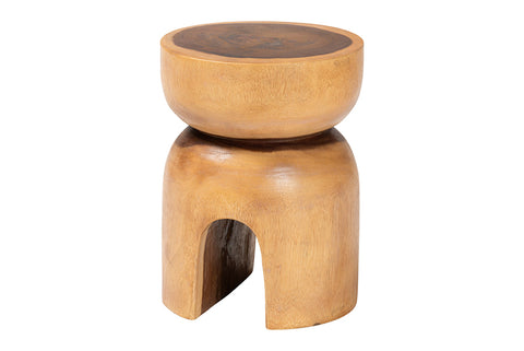 bali & pari Abrina Solid Suar Wood Side Table - Hand-Carved Sculptural End Table with Arched Base, Modern Boho Style for Living Room or Bedroom