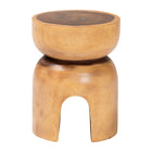 bali & pari Abrina Solid Suar Wood Side Table - Hand-Carved Sculptural End Table with Arched Base, Modern Boho Style for Living Room or Bedroom