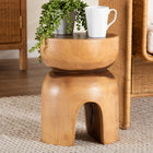 bali & pari Abrina Solid Suar Wood Side Table - Hand-Carved Sculptural End Table with Arched Base, Modern Boho Style for Living Room or Bedroom