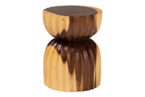 bali & pari Noleta Hand-carved Suar Wood Side Table - Sculptural Hourglass Accent Table with Natural Grain, Modern Boho Style for Living Room or Bedroom