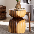 bali & pari Noleta Hand-carved Suar Wood Side Table - Sculptural Hourglass Accent Table with Natural Grain, Modern Boho Style for Living Room or Bedroom
