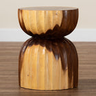 bali & pari Noleta Hand-carved Suar Wood Side Table - Sculptural Hourglass Accent Table with Natural Grain, Modern Boho Style for Living Room or Bedroom