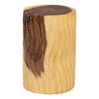 bali & pari Fuchsia Hand-carved Suar Wood Side Table - Round Sculptural Accent Table with Wave Design, Modern Boho Rustic Style for Living Room or Bedroom