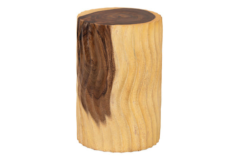 bali & pari Fuchsia Hand-carved Suar Wood Side Table - Round Sculptural Accent Table with Wave Design, Modern Boho Rustic Style for Living Room or Bedroom