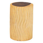bali & pari Fuchsia Hand-carved Suar Wood Side Table - Round Sculptural Accent Table with Wave Design, Modern Boho Rustic Style for Living Room or Bedroom